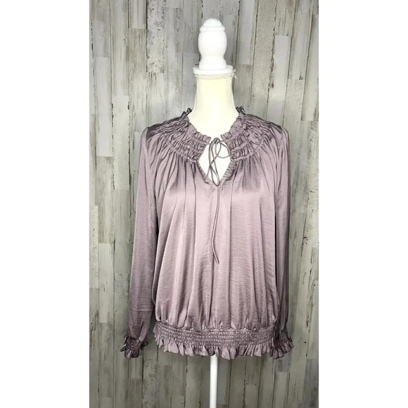 Current Air Women's Size Large Light Purple Tie Front Long Sleeve Satin Blouse - Picture 1 of 5